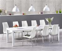 Extending Cleveland White High Gloss Dining Table with 8 White Marco Chairs