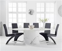 Colby 200cm White Oval Marble Dining Table with 6 Grey Aldo Chairs