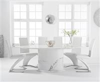 Colby 200cm White Oval Marble Dining Table with 6 White Aldo Chairs