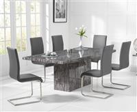 Crema 160cm Grey Marble Dining Table with 8 Black Austin Chairs