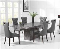 Crema 160cm Grey Marble Dining Table with 8 Grey Sophia Chairs