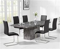 Crema 220cm Grey Marble Dining Table with 6 Black Austin Chairs