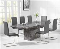 Crema 220cm Grey Marble Dining Table with 6 Grey Austin Chairs