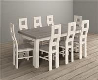Extending Dartmouth 180cm Oak and Soft White Painted Dining Table with 6 Grey Painted Chairs