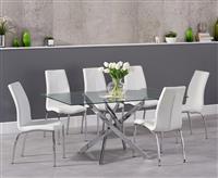 Denver 160cm Glass Dining Table with 6 Grey Marco Chairs