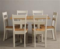 Extending Hadleigh Oak and Cream Painted Dining Table with 4 Blue Kendal Chairs