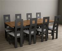 Extending Buxton 140cm Oak and Charcoal Grey Painted Dining Table with 6 Brown Painted Chairs