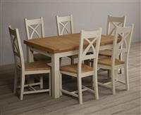 Extending Buxton 140cm Oak and Cream Painted Dining Table with 8 Linen Painted Chairs