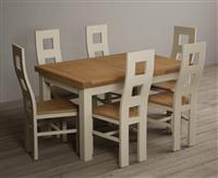 Extending Buxton 140cm Oak and Cream Painted Dining Table with 8 Light Grey Painted Chairs