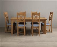 Extending Buxton 140cm Solid Oak Dining Table with 8 Charcoal Grey Natural Solid Oak Chairs