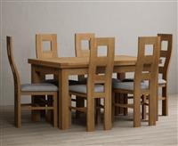 Extending Buxton 140cm Solid Oak Dining Table with 8 Light Grey Natural Chairs