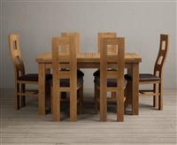 Extending Buxton 140cm Solid Oak Dining Table with 6 Charcoal Grey Natural Chairs