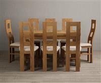 Extending Buxton 140cm Solid Oak Dining Table with 6 Light Grey Natural Chairs