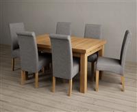 Extending Buxton 140cm Solid Oak Dining Table with 6 Grey Scroll Back Chairs