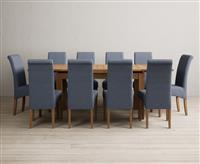 Extending Buxton 140cm Solid Oak Dining Table with 10 Natural Scroll Back Chairs