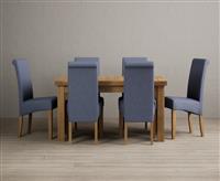 Extending Buxton 140cm Solid Oak Dining Table with 6 Natural Scroll Back Chairs
