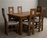 Extending Buxton 140cm Rustic Solid Oak Dining Table with 6 Light Grey Rustic Solid Oak Chairs