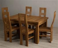 Extending Buxton 140cm Rustic Solid Oak Dining Table with 6 Rustic Oak Rustic Solid Oak Chairs