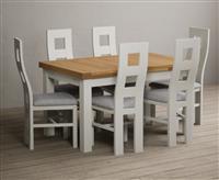 Extending Buxton 140cm Oak and Signal White Painted Dining Table with 6 Charcoal Grey Painted Chairs