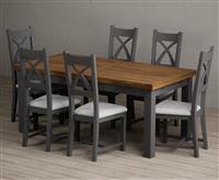 Extending Buxton 180cm Oak and Charcoal Grey Painted Dining Table with 6 Charcoal Grey Painted Chairs