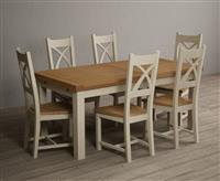 Extending Buxton 180cm Oak and Cream Painted Dining Table with 8 Brown Painted Chairs