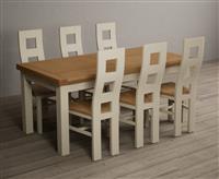 Extending Buxton 180cm Oak and Cream Painted Dining Table with 8 Brown Painted Chairs