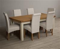 Extending Buxton 180cm Oak and Cream Painted Dining Table with 6 Charcoal Grey Scroll Back Chairs