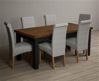 Extending Buxton 180cm Oak and Dark Blue Painted Dining Table with 8 Blue Scroll Back Chairs
