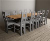 Extending Buxton 180cm Oak and Light Grey Painted Dining Table with 8 Charcoal Grey Painted Chairs