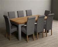 Extending Buxton 180cm Oak and Light Grey Painted Dining Table with 6 Charcoal Grey Scroll Back Chairs