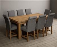 Extending Buxton 180cm Solid Oak Dining Table with 6 Blue Scroll Back Chairs
