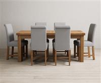 Extending Buxton 180cm Solid Oak Dining Table with 8 Charcoal Grey Scroll Back Chairs