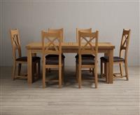 Extending Buxton 180cm Solid Oak Dining Table with 6 Brown Natural Solid Oak Chairs
