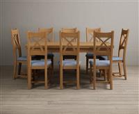 Extending Buxton 180cm Solid Oak Dining Table with 6 Blue Natural Solid Oak Chairs