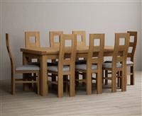 Extending Buxton 180cm Solid Oak Dining Table with 8 Light Grey Natural Chairs