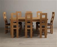 Extending Buxton 180cm Solid Oak Dining Table with 10 Charcoal Grey Natural Chairs