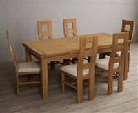 Extending Buxton 180cm Solid Oak Dining Table with 6 Charcoal Grey Natural Chairs