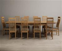 Extending Buxton 180cm Solid Oak Dining Table with 6 Grey Chairs