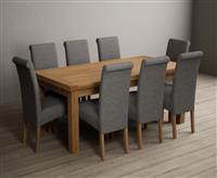 Extending Buxton 180cm Solid Oak Dining Table with 6 Grey Scroll Back Chairs