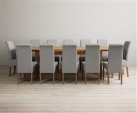 Extending Buxton 180cm Solid Oak Dining Table with 6 Blue Scroll Back Chairs