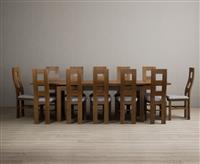 Extending Buxton 180cm Rustic Solid Oak Dining Table with 6 Linen Rustic Solid Oak Chairs