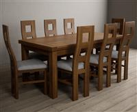 Extending Buxton 180cm Rustic Solid Oak Dining Table with 6 Light Grey Rustic Solid Oak Chairs