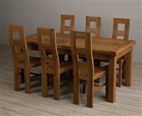 Extending Buxton 180cm Rustic Solid Oak Dining Table with 6 Rustic Oak Rustic Solid Oak Chairs