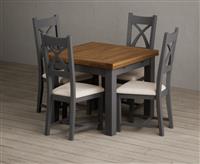 Extending Buxton 90cm Oak and Charcoal Grey Painted Dining Table with 6 Light Grey Painted Chairs