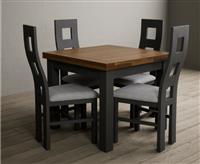 Extending Buxton 90cm Oak and Charcoal Grey Painted Dining Table with 4 Linen Painted Chairs