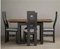 Extending Buxton 90cm Oak and Charcoal Grey Painted Dining Table with 6 Rustic Oak Painted Chairs