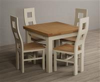 Extending Buxton 90cm Oak and Cream Painted Dining Table with 6 Light Grey Painted Chairs
