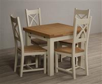Extending Buxton 90cm Oak and Cream Painted Dining Table with 6 Blue Painted Chairs