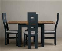 Extending Buxton 90cm Oak and Dark Blue Painted Dining Table with 6 Rustic Oak Painted Chairs