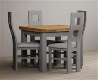 Extending Buxton 90cm Oak and Light Grey Painted Dining Table with 4 Brown Painted Chairs